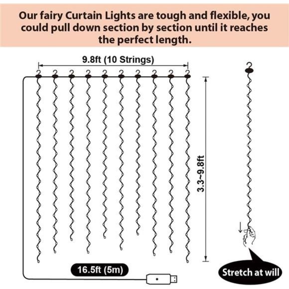 White Curtain Light Bedroom, 300 LED 9.8ftx9.8ft Curtain String Light w Remote - Picture 2 of 6